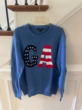 State of Mine Light Blue Crewneck Sweater with Flag GA Motif